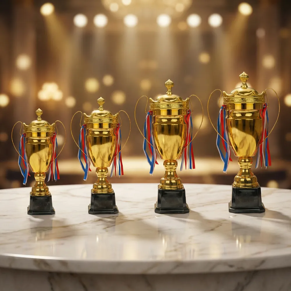 Metal Close Cup Trophies with Two-Sided Handle & Attached Ribbons 10