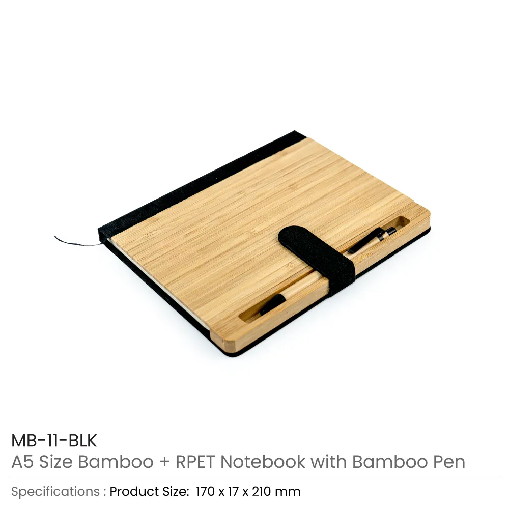 Bamboo and rPET Notebooks with Pen, A5, Bookmark & Magnetic Clasp 2