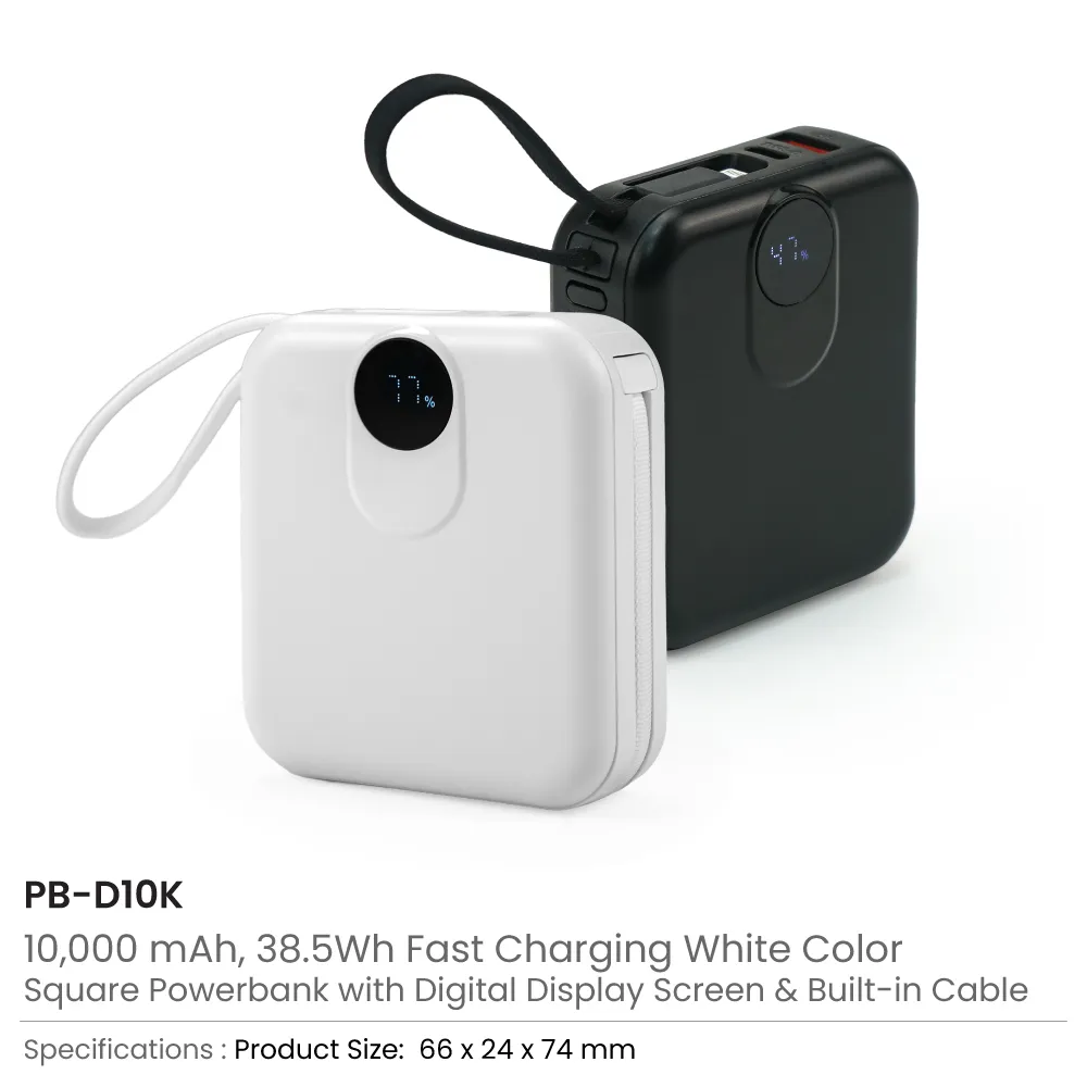 Fast Charging Digital Powerbank 38.5Wh, Built-in Type-C, 10K mAh 2