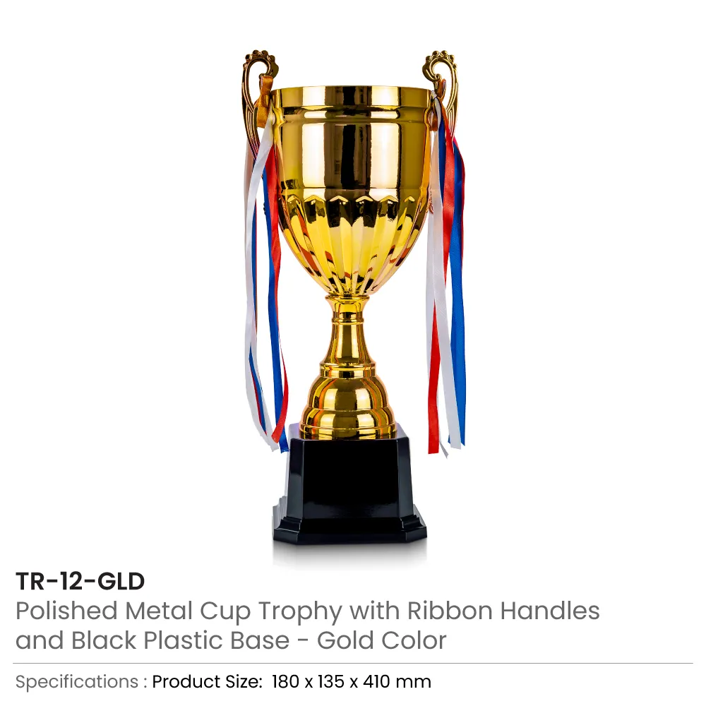 Metal Open Cup Trophies & Removable Ribbon Attached to Both Handles 3