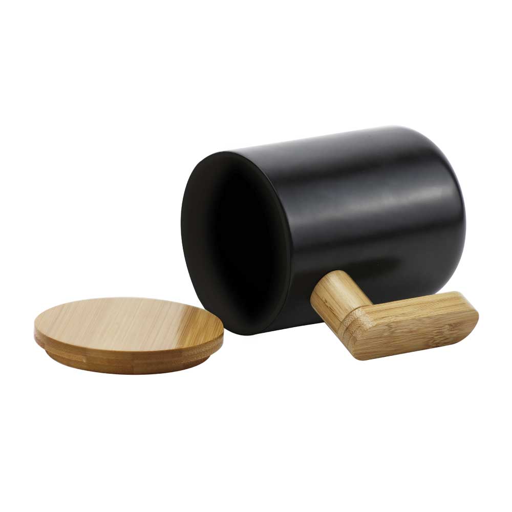  Black Ceramic Coffee Mugs with Bamboo Handle and Lid 4