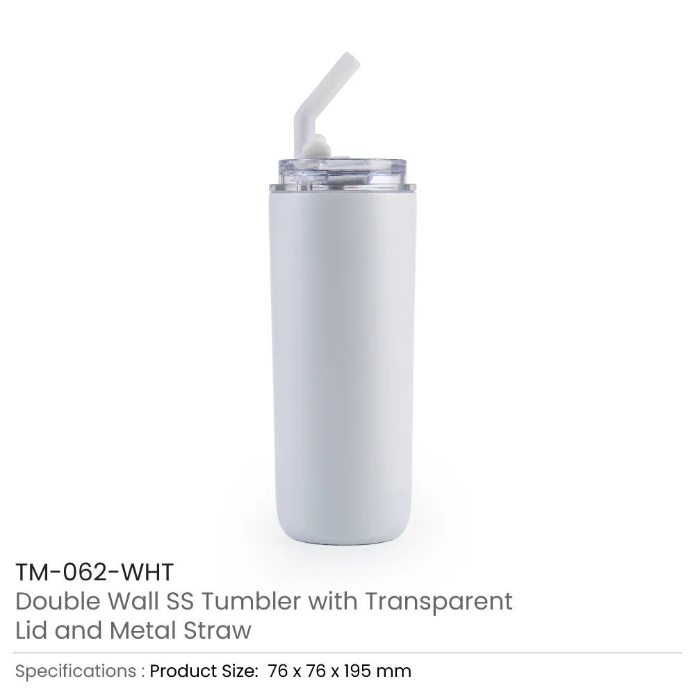 Double Wall SS Tumblers with Transparent Lid & Metal Straw – 500ml 2