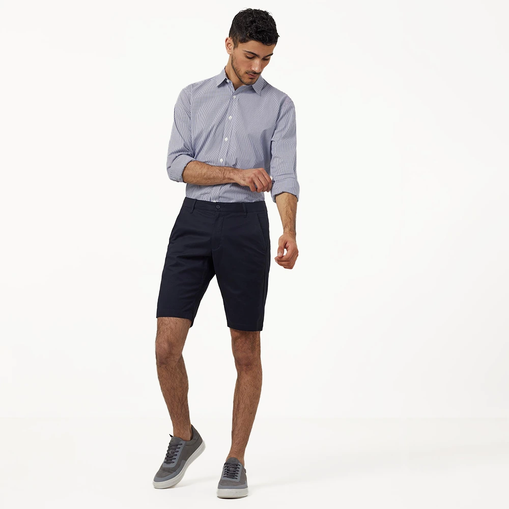 Men's Block Stripe Stretch Long Sleeve Shirt - Navy/White 5