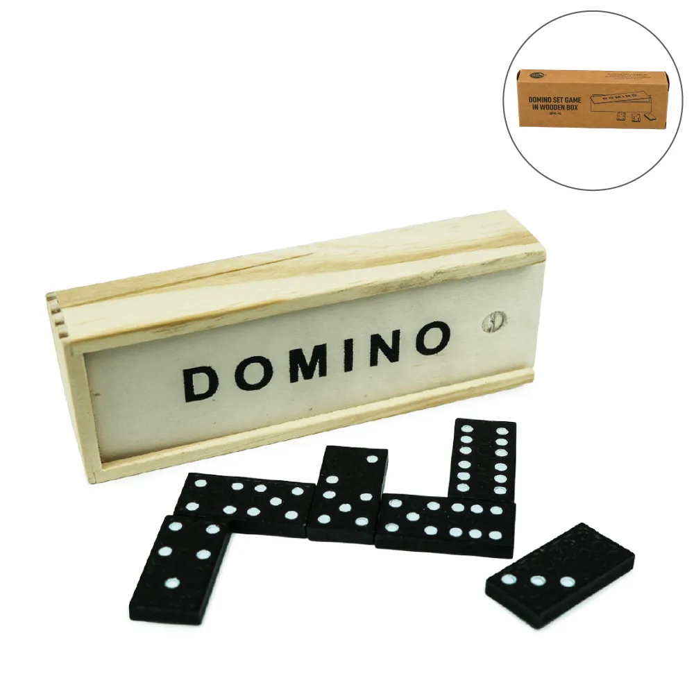 Domino Set Game in Wooden Slide Box & 28 Black Wooden Pieces 8