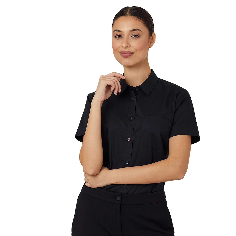 Women's Short Sleeve Slim Shirt - Black
