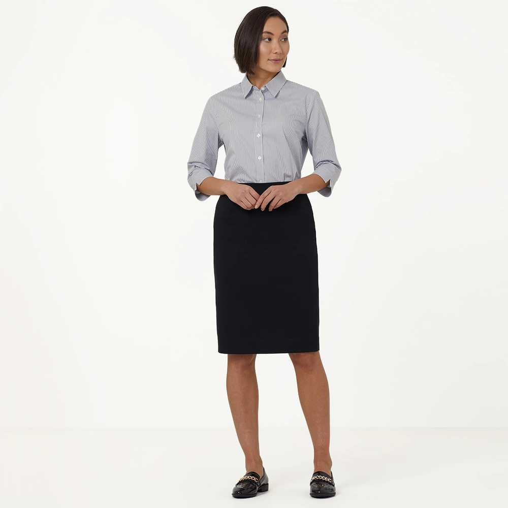 Women's Block Stripe Stretch 3/4 Sleeve Shirt - Grey/White 2