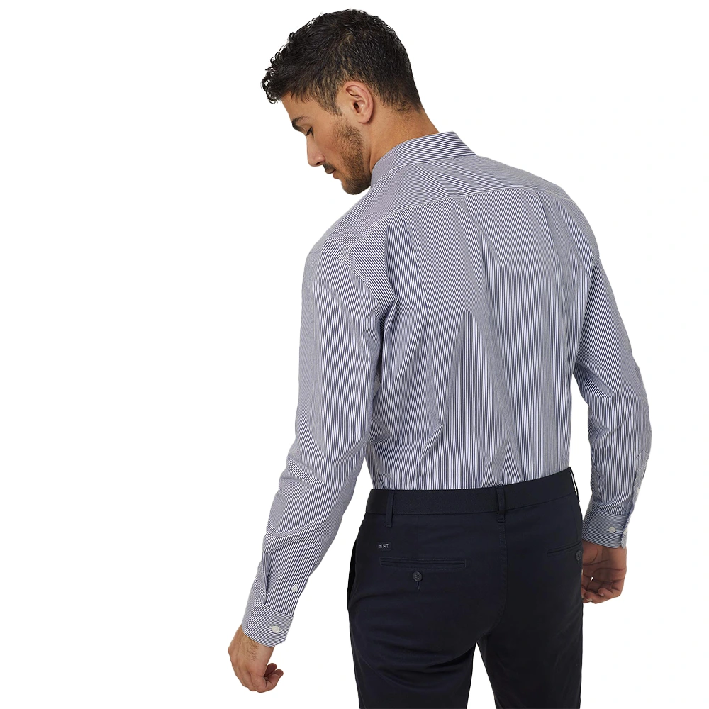 Men's Block Stripe Stretch Long Sleeve Shirt - Navy/White 4
