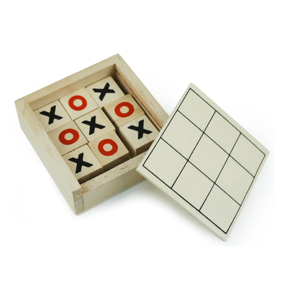 Tic-Tac-Toe Wooden Board Game with Slide Storage Box & 9 Wooden Cubes 2