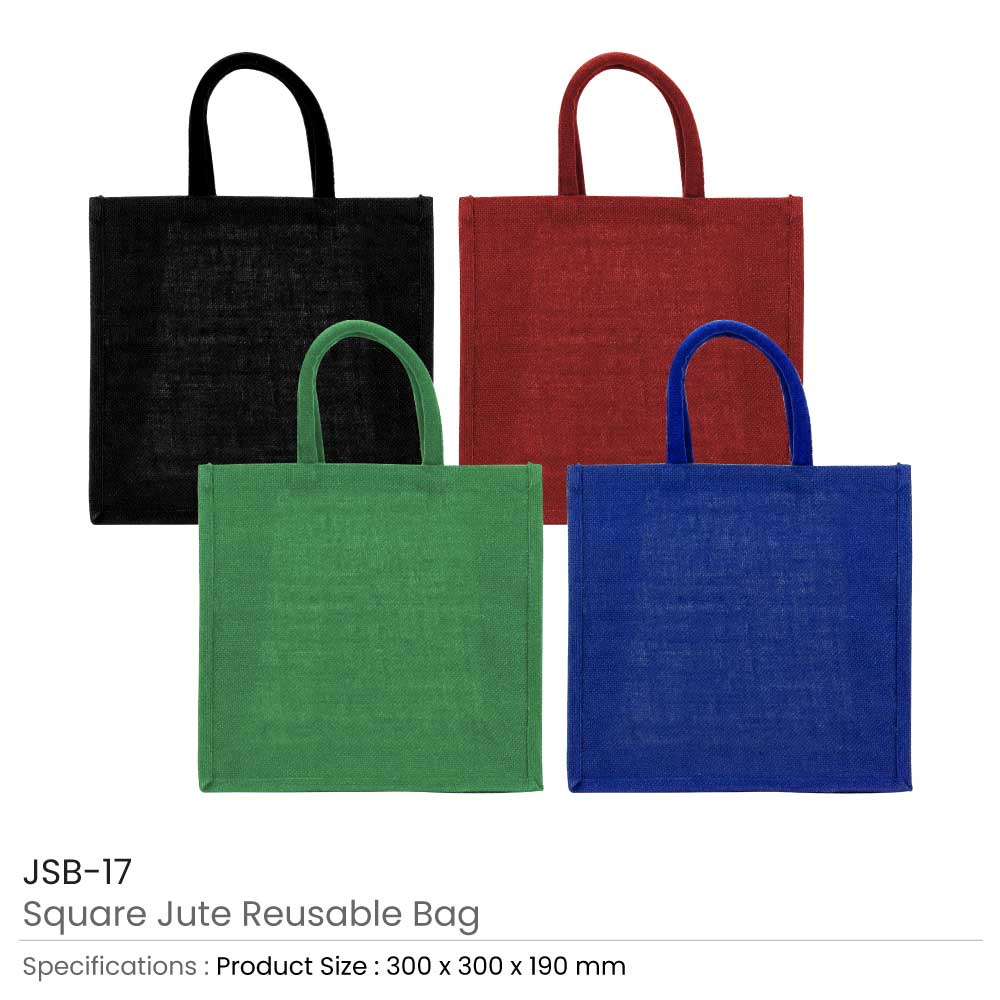  Reusable Square Jute Bags with Cotton Handles 3