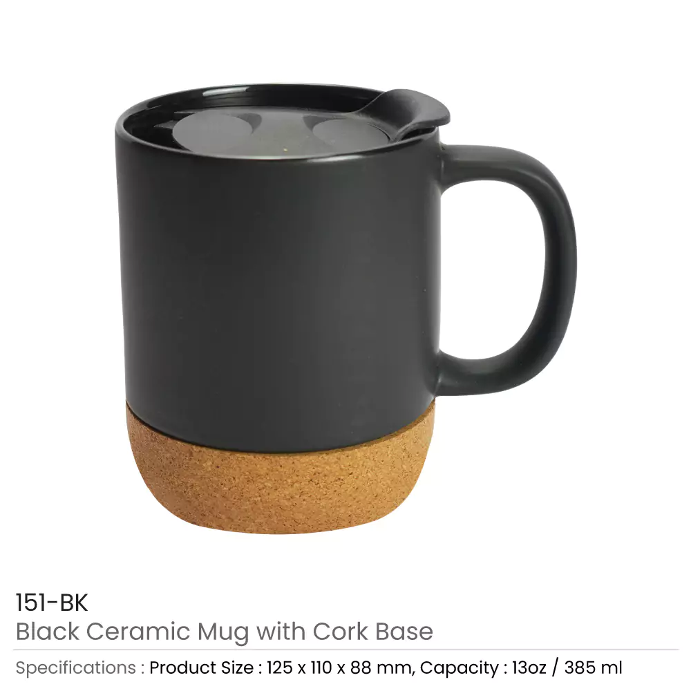 Ceramic Mugs with Lid and Cork Base 385 ml 3