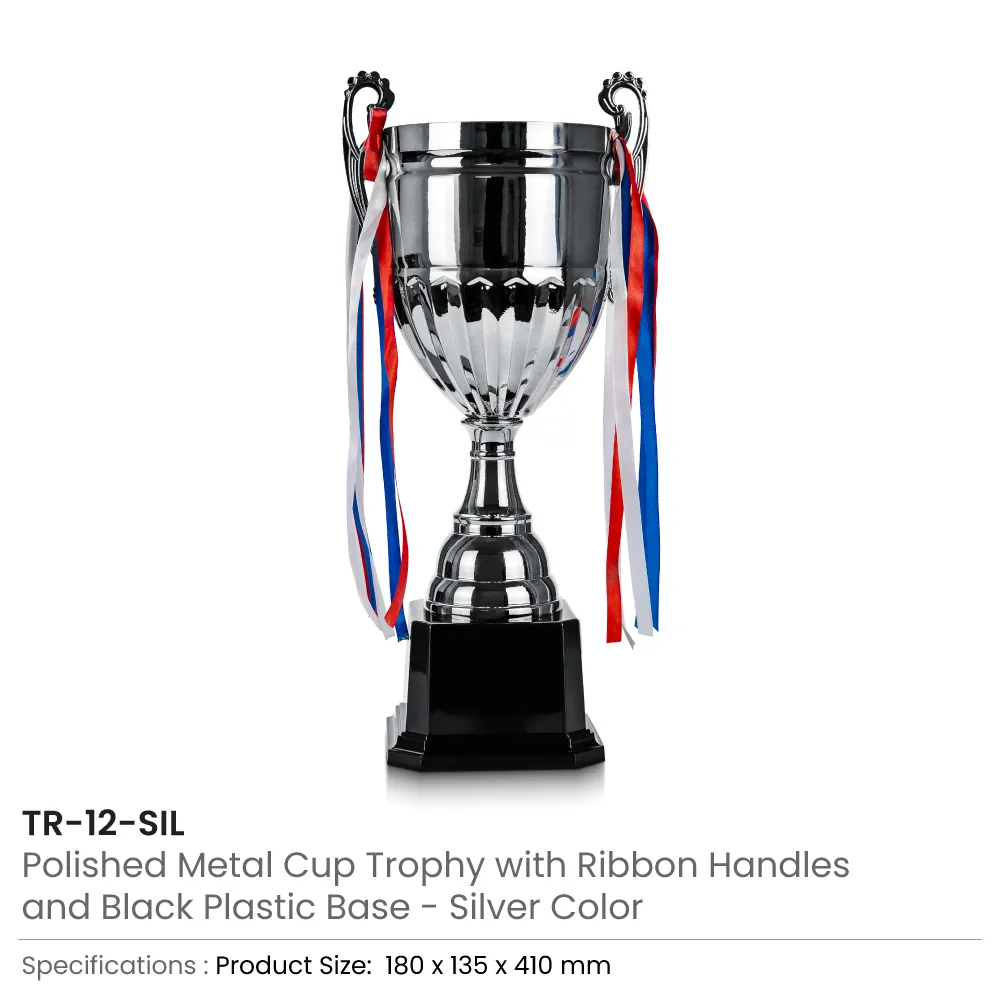 Metal Open Cup Trophies & Removable Ribbon Attached to Both Handles 4