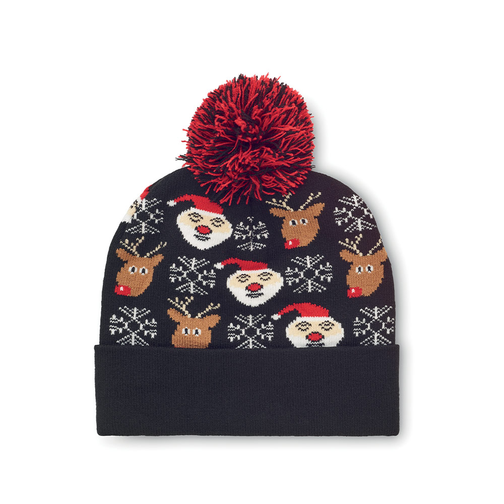 Christmas Knitted Beanie with Cuff and Bobble 7
