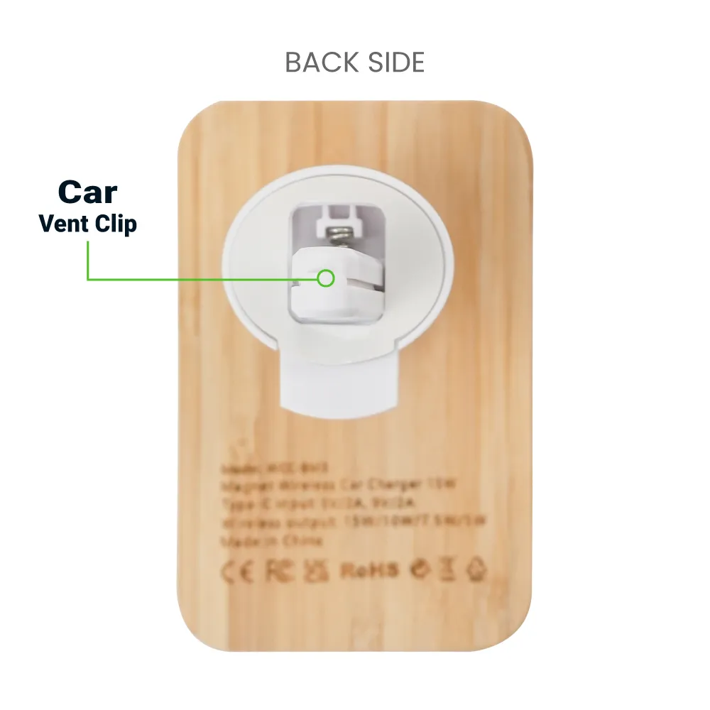 Bamboo Wireless Car Charger 15W Fast Charging & Type C 4