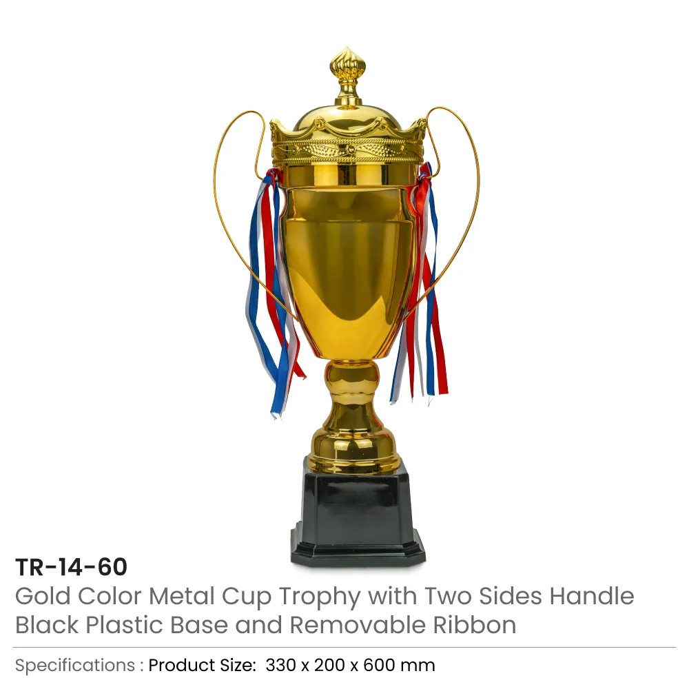 Metal Close Cup Trophies with Two-Sided Handle & Attached Ribbons 4