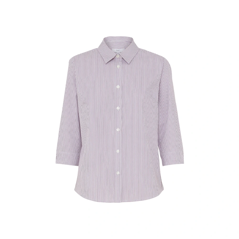 Women's Block Stripe Stretch 3/4 Sleeve Shirt - Violet/White 2