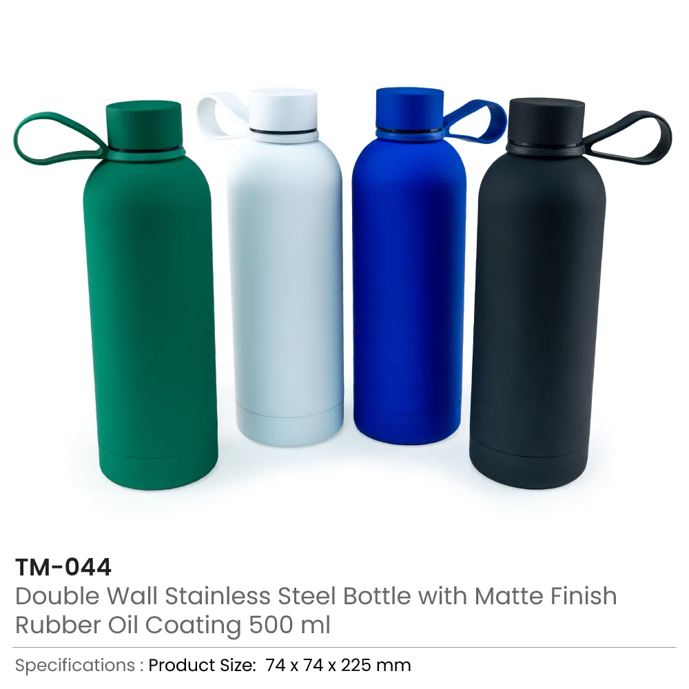 Stainless Steel Water Bottles 500ml – Double Wall, Matte, Rubber Coating 9