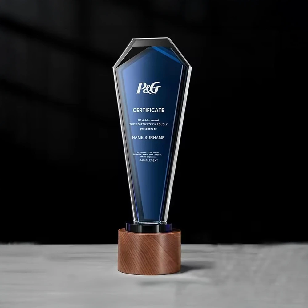Round Base Crystal Award with Wooden Box 3