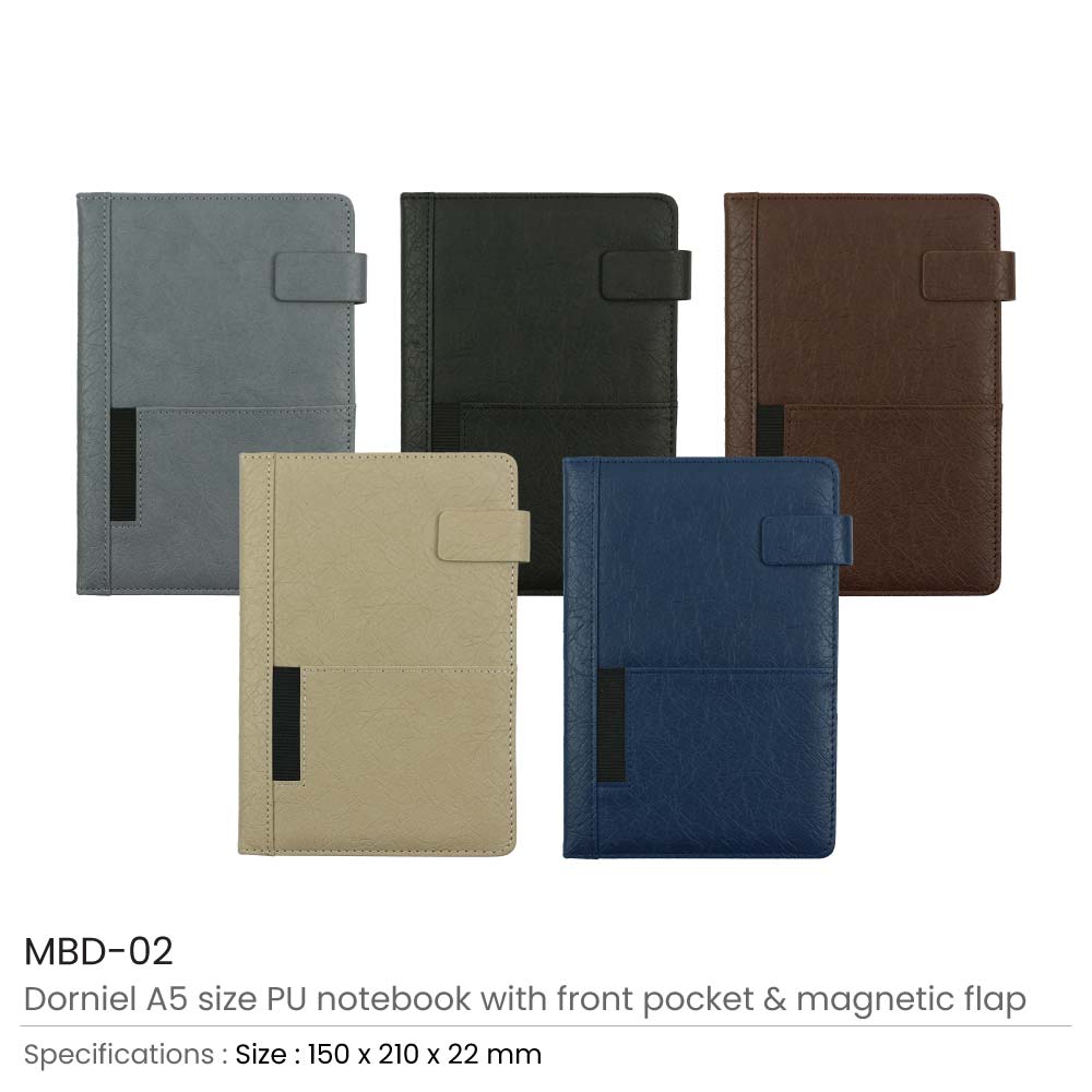 Dorniel A5 PU Notebooks with Front Pocket & Magnetic Flap 6