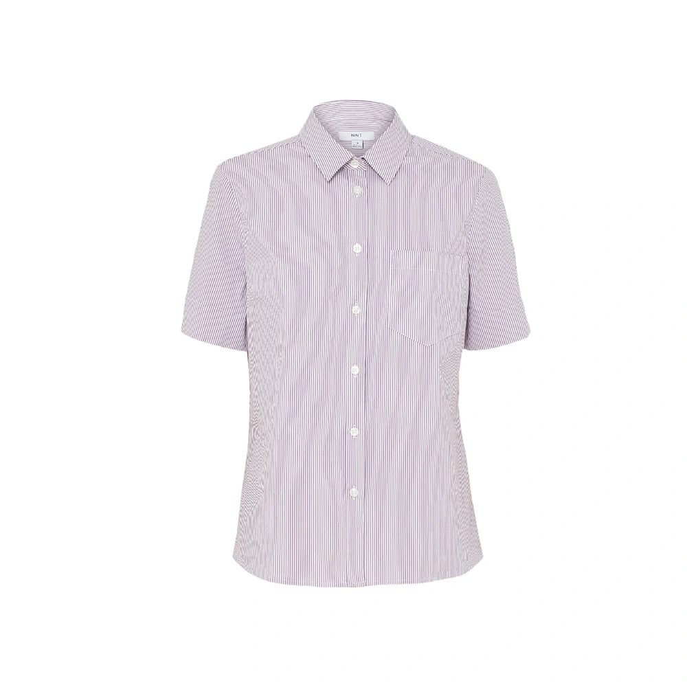 Women's Stripe Short Sleeve Shirt - Violet/White 2