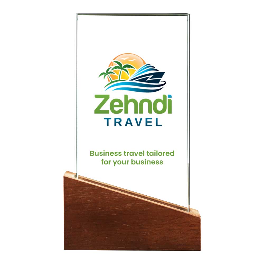 Crystal Awards with Wood Base in Black Hardboard Box  3