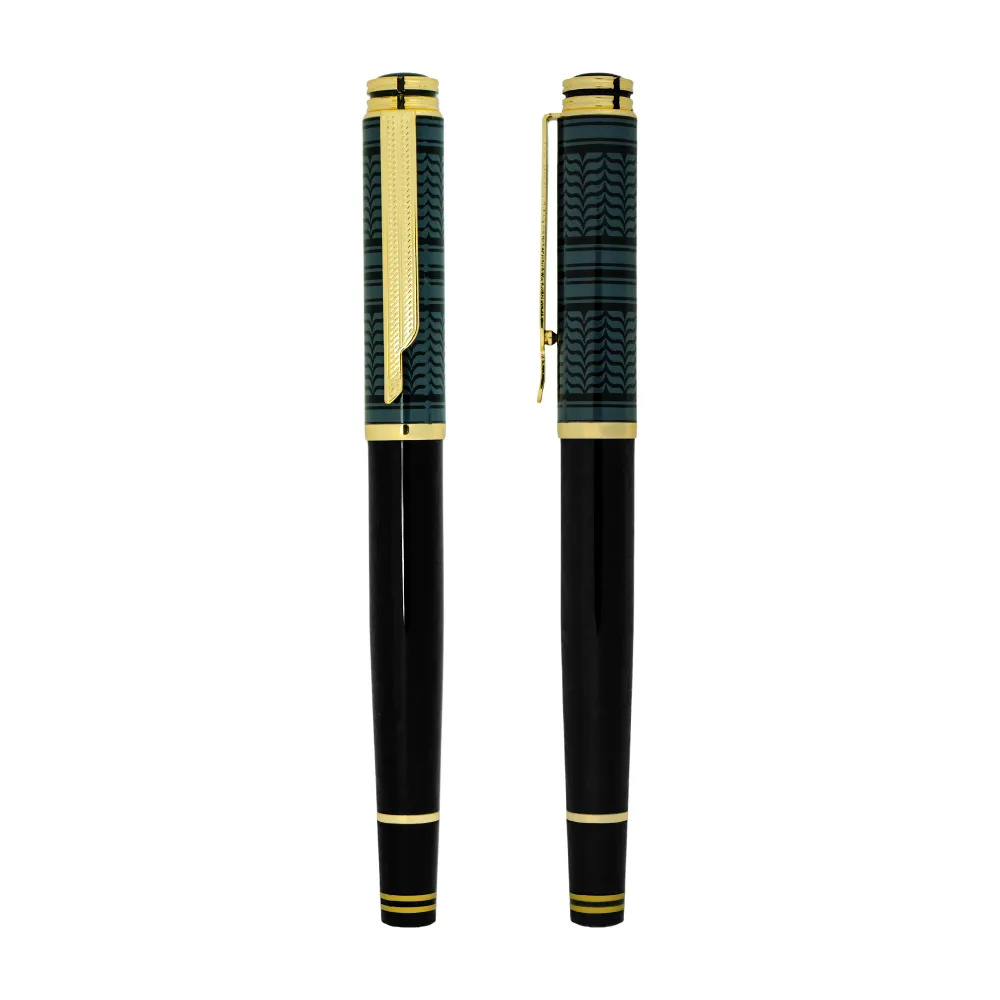 Arabic Traditional Bisht Design Metal Pens, Glossy Black with Gold Outline 7