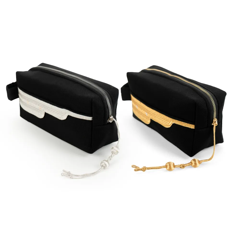 Black Multi-Purpose Utility & Cosmetic Pouch with Bisht Embroidery 4