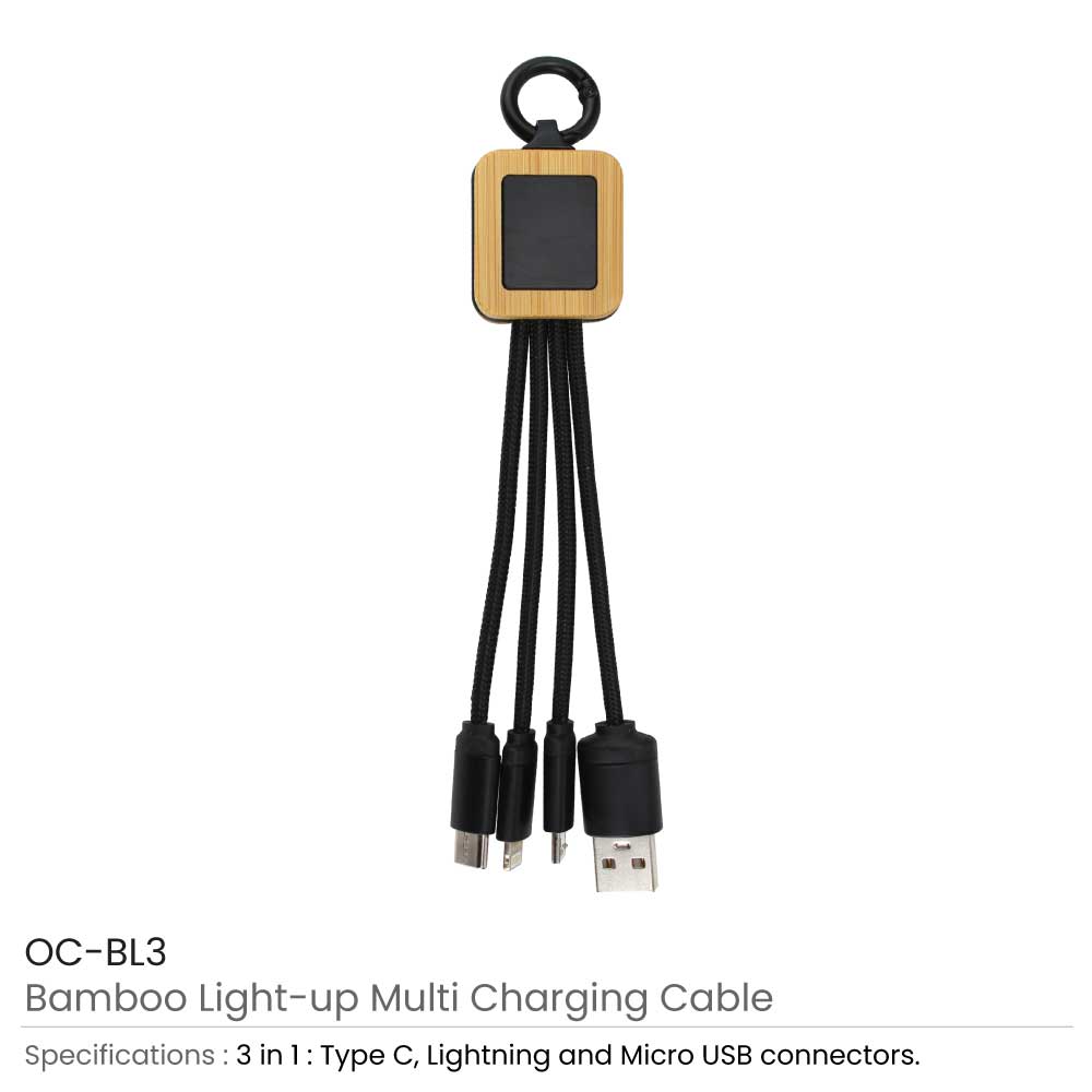 Bamboo Light Up Logo Multi-Charging Cables Type C  2
