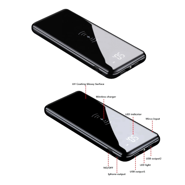 MIRROR SURFACE LCD DIGITAL SCREEN WIRELESS POWER BANK 3
