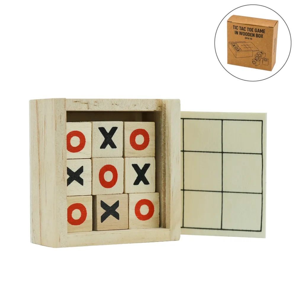 Tic-Tac-Toe Wooden Board Game with Slide Storage Box & 9 Wooden Cubes 5