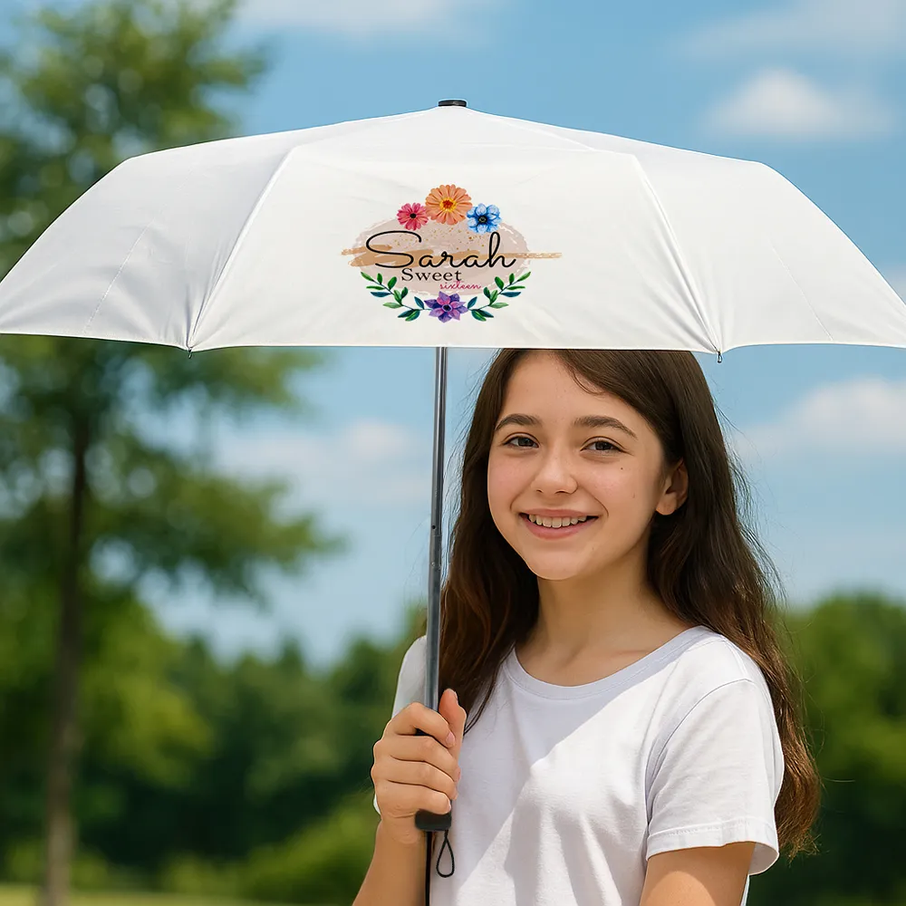 Bi-Fold Umbrella in White Color with Velcro Closure and Pouch 7