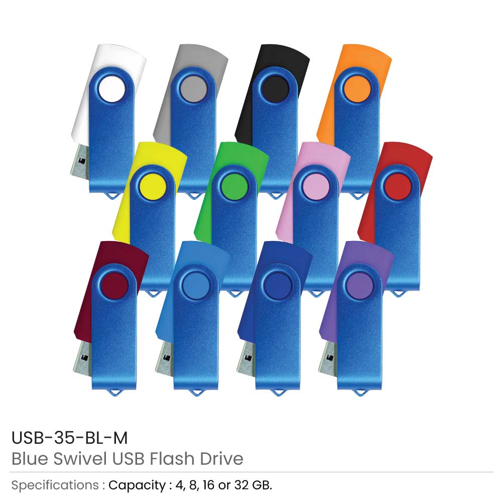Matt Blue Swivel USB Flash Drives  7