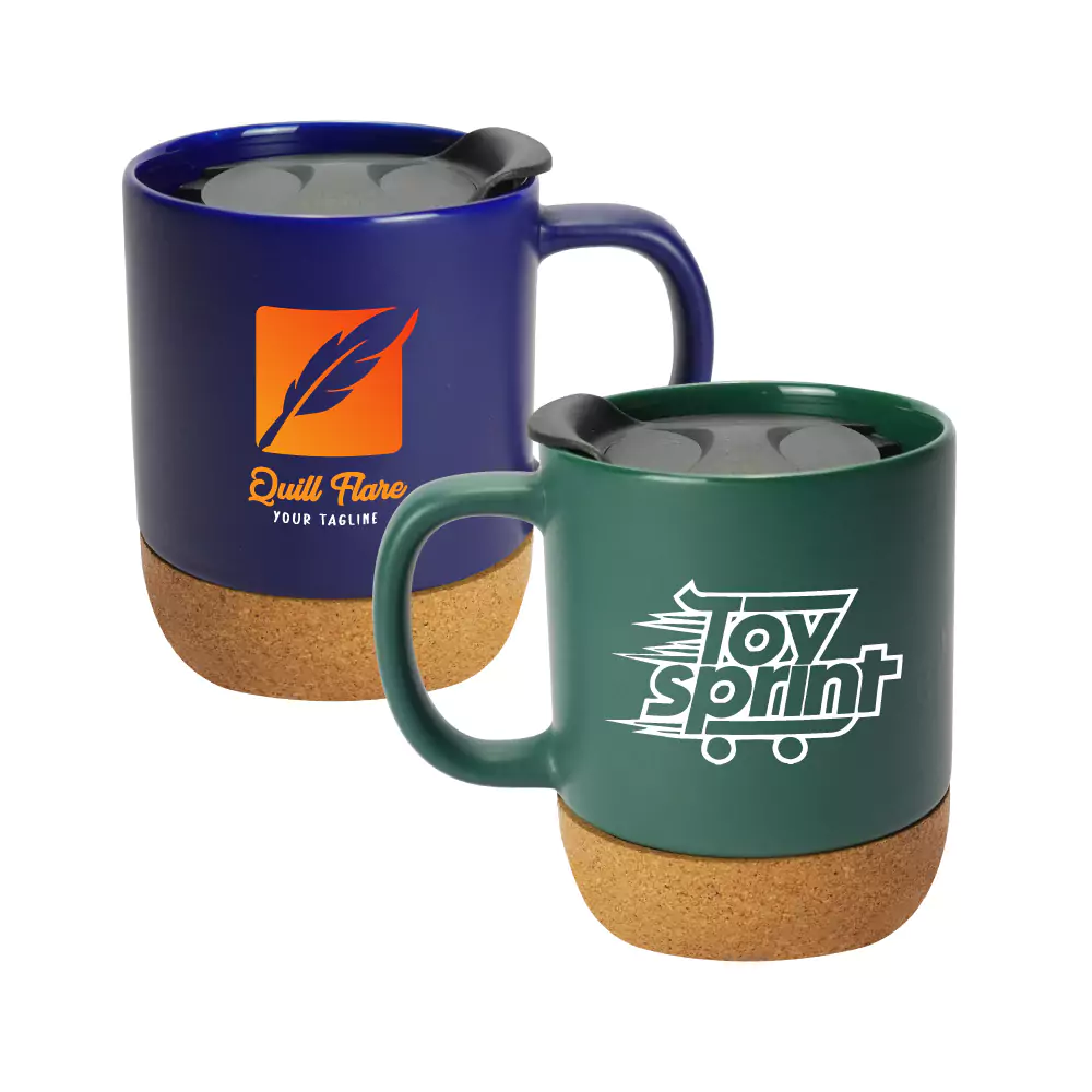 Ceramic Mugs with Lid and Cork Base 385 ml 14