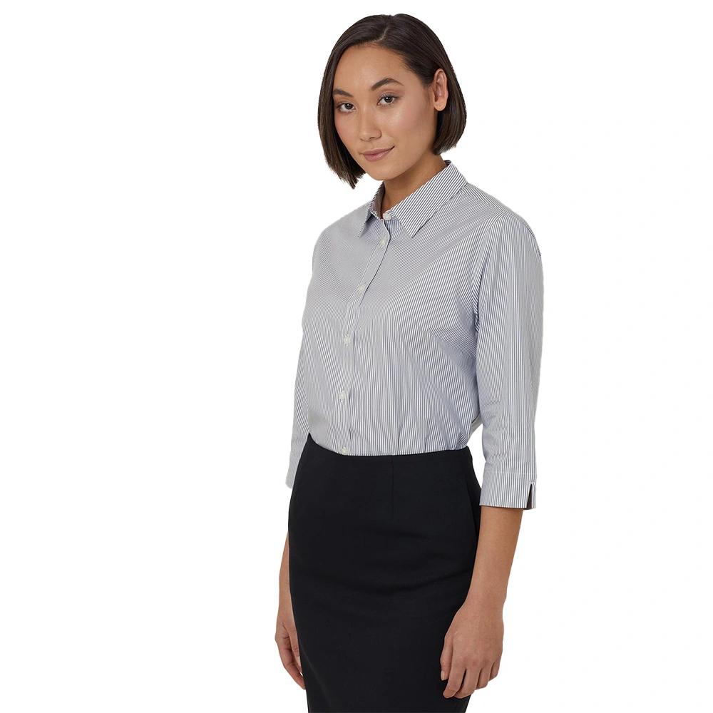 Women's Block Stripe Stretch 3/4 Sleeve Shirt - Grey/White