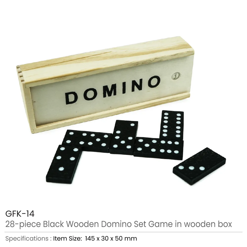 Domino Set Game in Wooden Slide Box & 28 Black Wooden Pieces 6