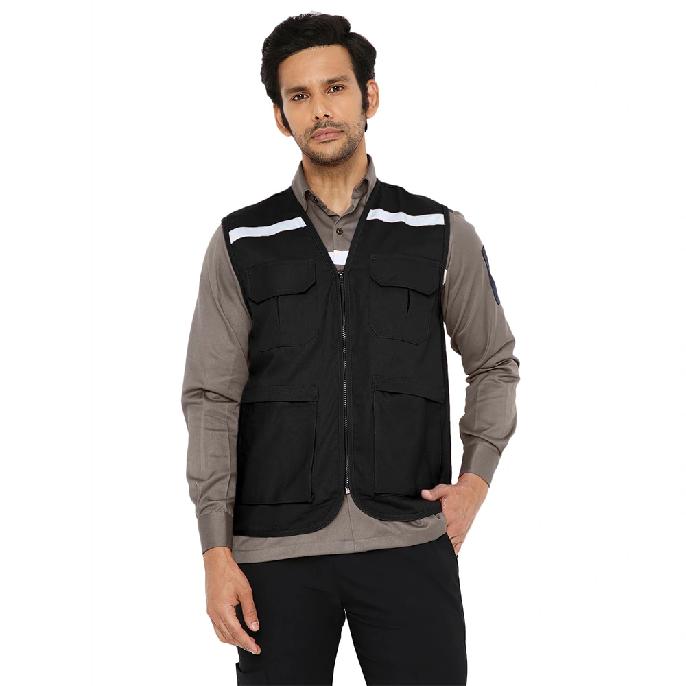 Safety Jacket with Reflective Tape - Black