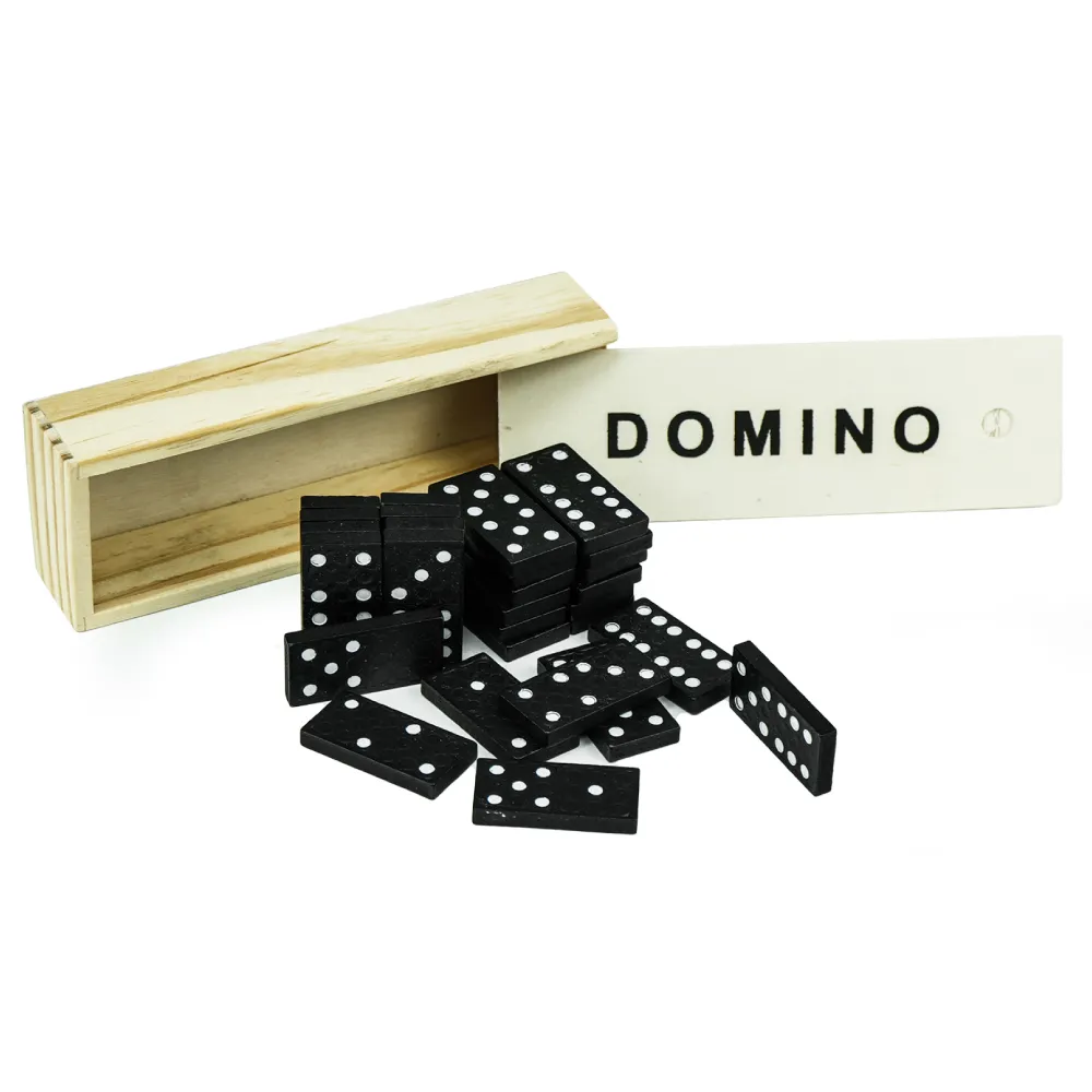 Domino Set Game in Wooden Slide Box & 28 Black Wooden Pieces 7