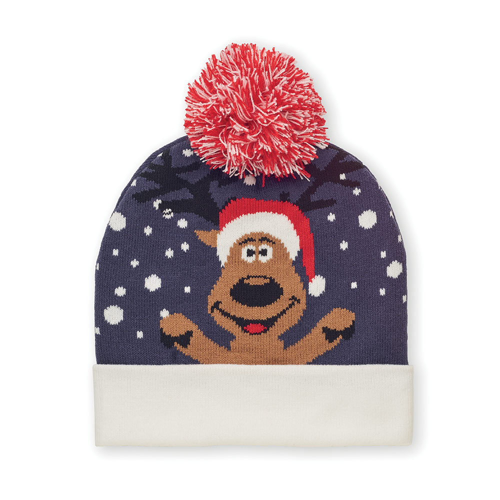 Christmas Knitted Beanie with Cuff and Bobble 11