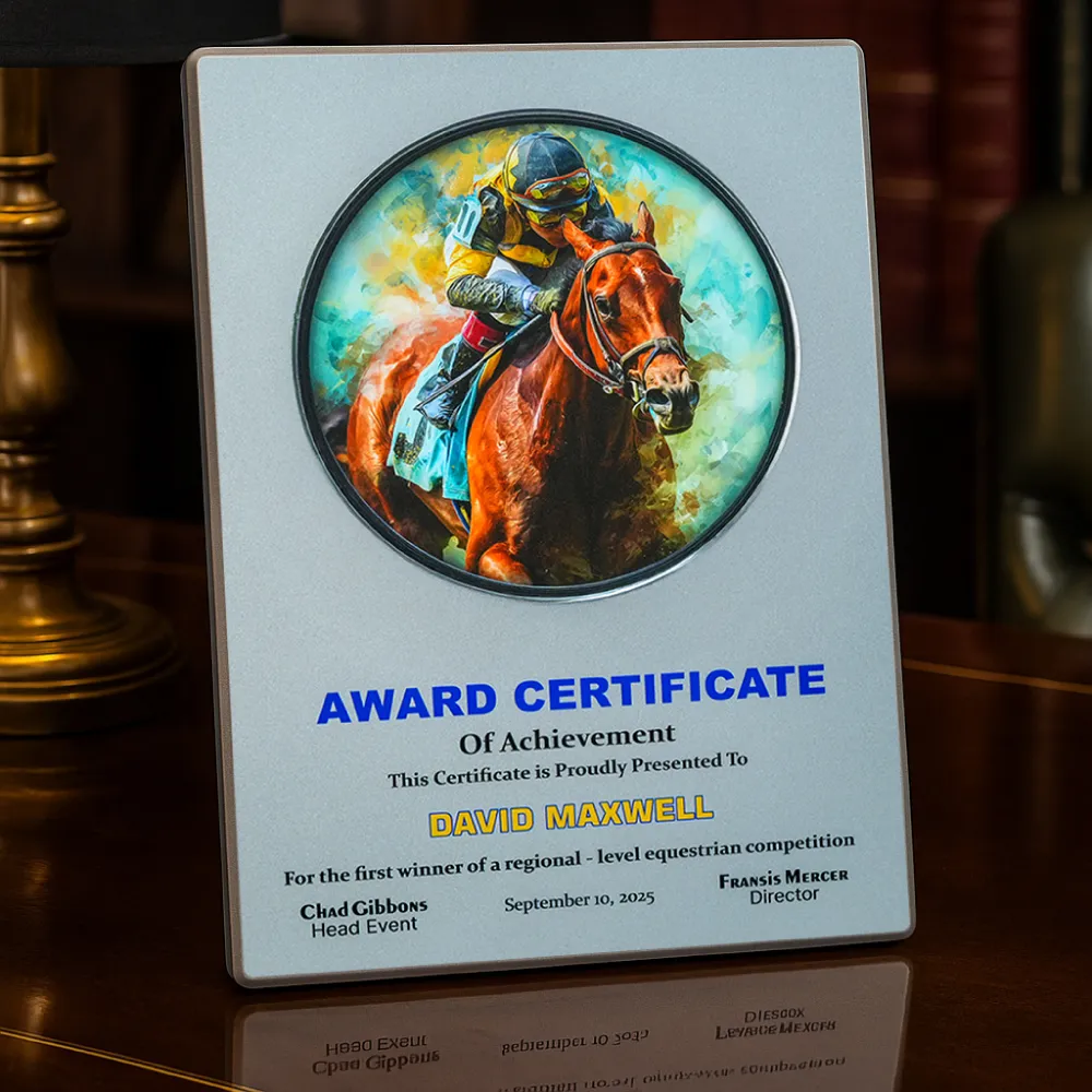A4 Aluminum Award Plaques with Round Colored Plate and Stand 9