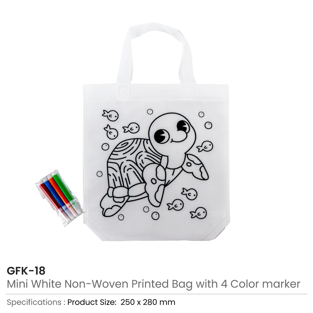 Mini Non-woven Bags 100GSM, 4Color Markers & Imprinted Turtle Outline 5