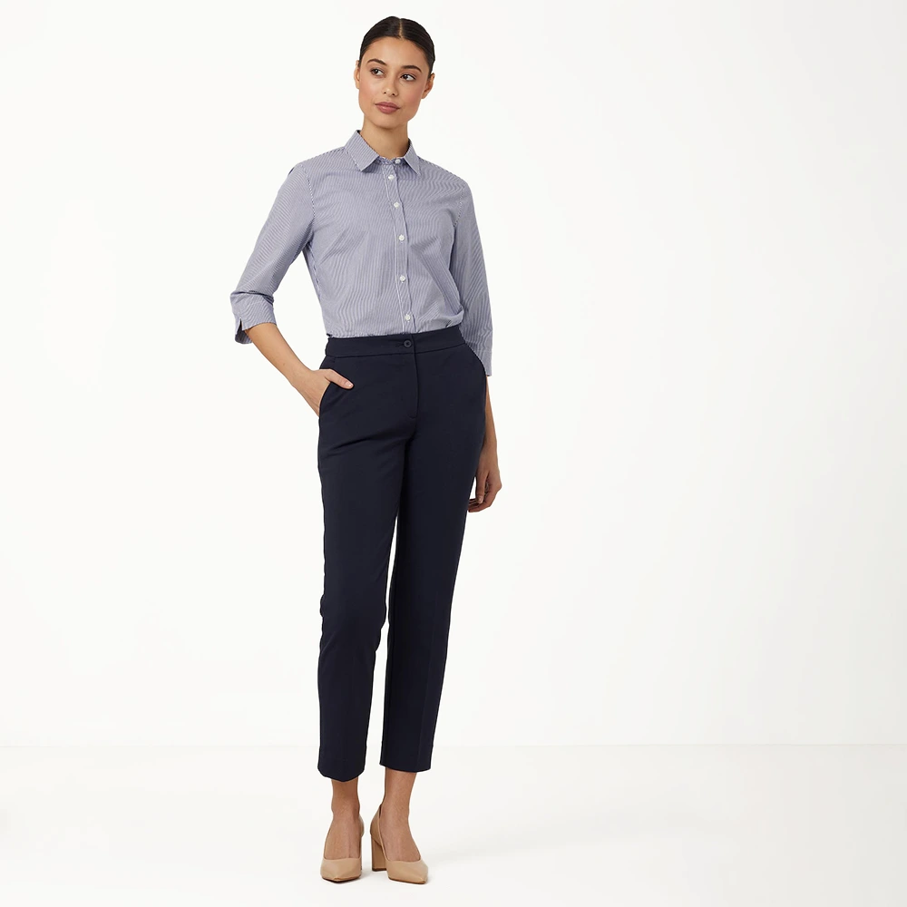 Women's Block Stripe Stretch 3/4 Sleeve Shirt - Navy/White 5