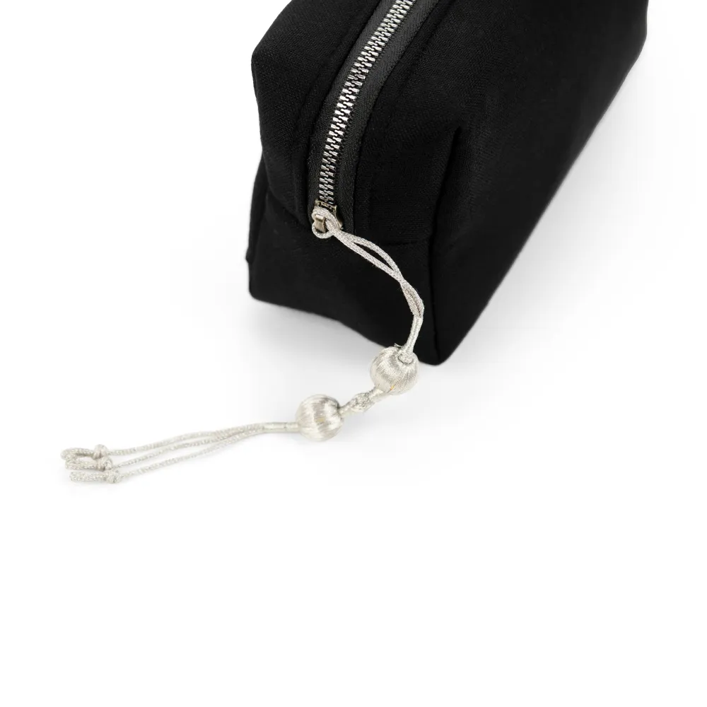 Black Multi-Purpose Utility & Cosmetic Pouch with Bisht Embroidery 2
