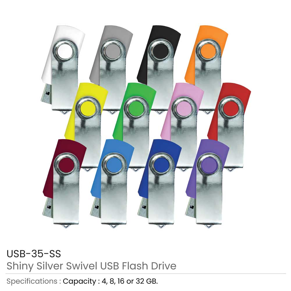 Shiny Silver Swivel USB Flash Drive 3