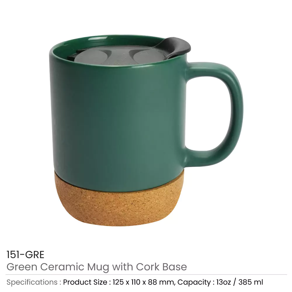 Ceramic Mugs with Lid and Cork Base 385 ml 1