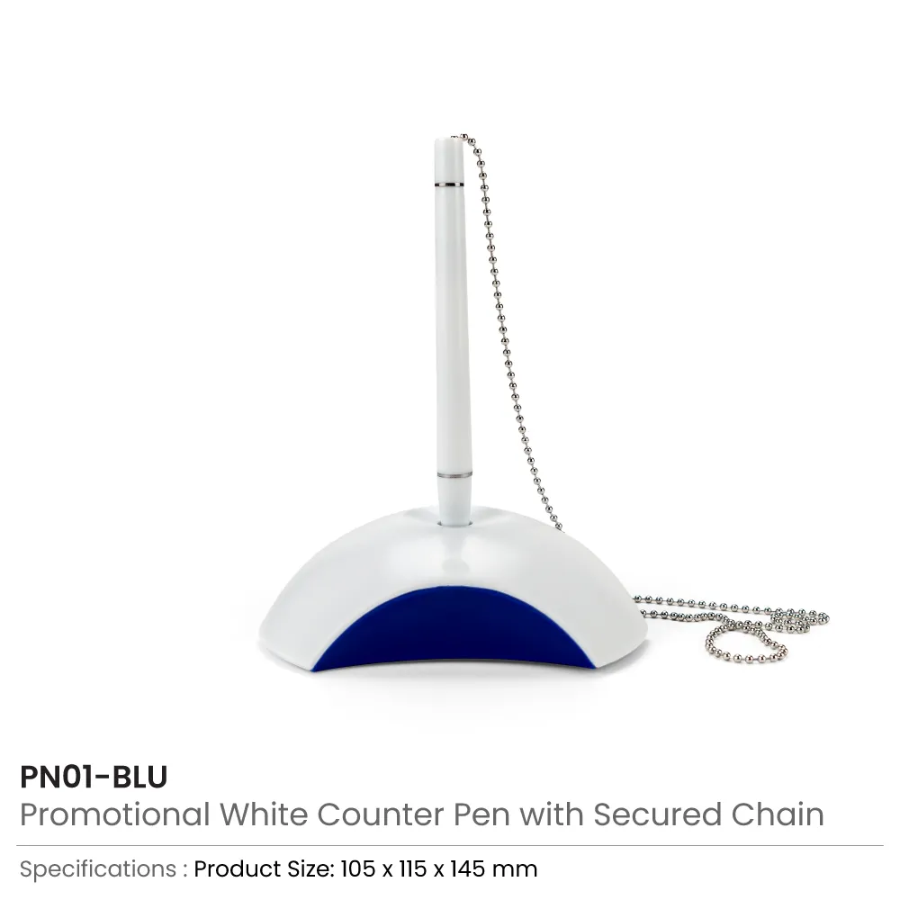 Counter Pen with Base Holder and Secured Chain – Blue Ink 8