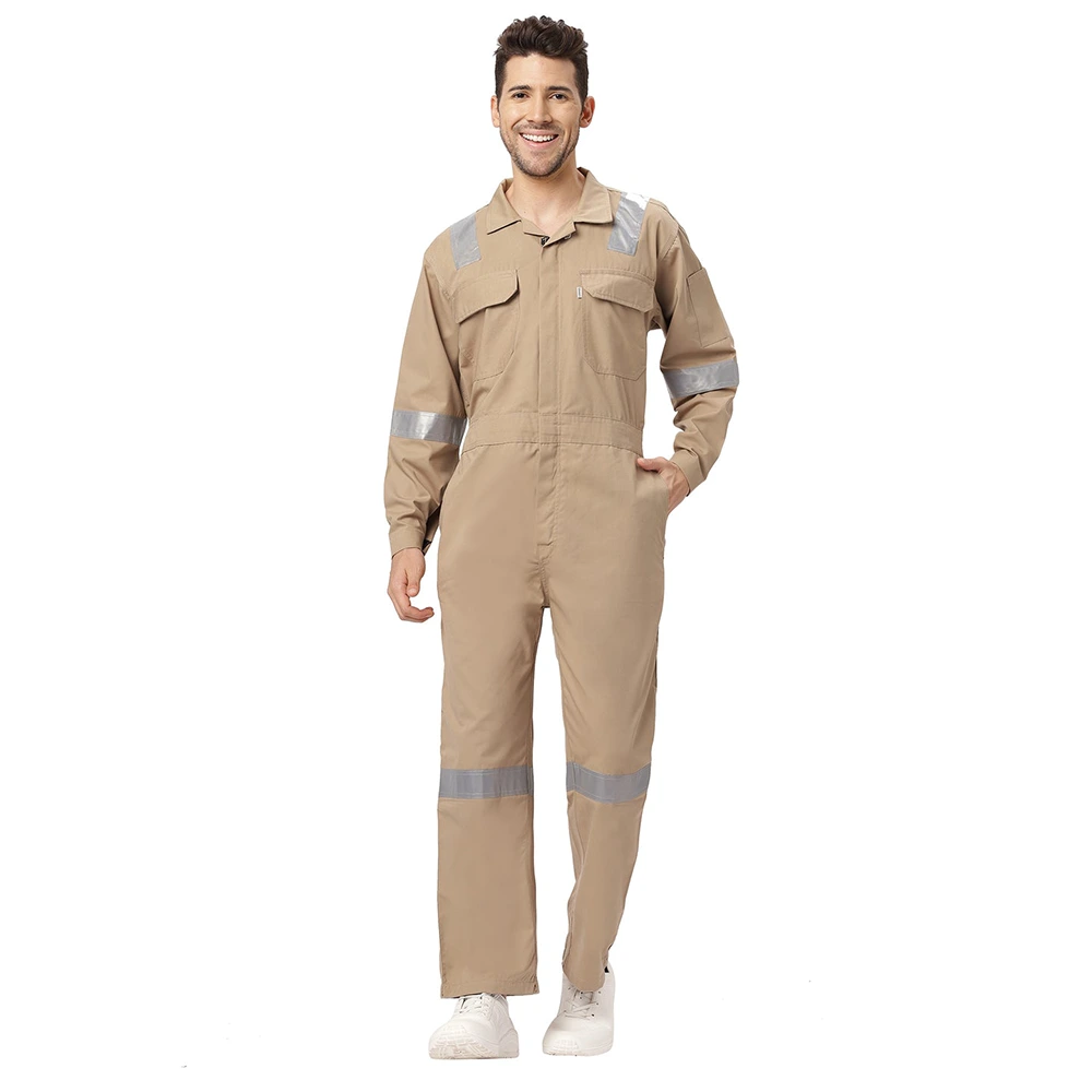 Coverall with Reflective Tape Khaki 1