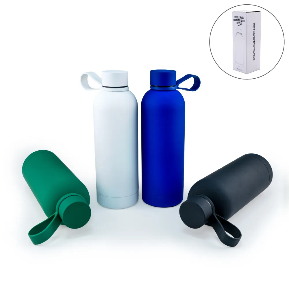 Stainless Steel Water Bottles 500ml – Double Wall, Matte, Rubber Coating thumbnail 1