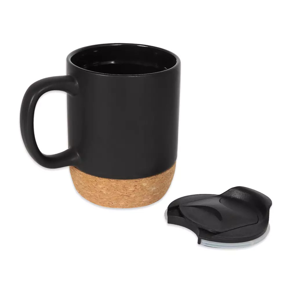 Ceramic Mugs with Lid and Cork Base 385 ml 6