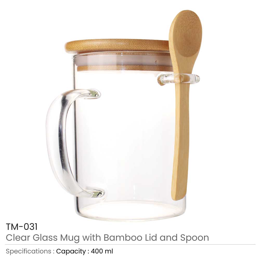 Clear Glass Mug with Bamboo Lid and Spoon  2