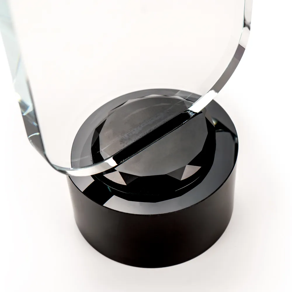 Crystal Trophy Round Black Base in Premium Fiber Box, Gold Lock Closure 6