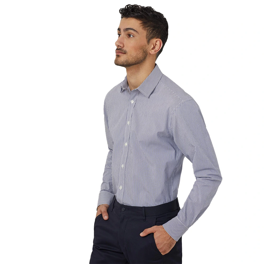 Men's Block Stripe Stretch Long Sleeve Shirt - Navy/White 3